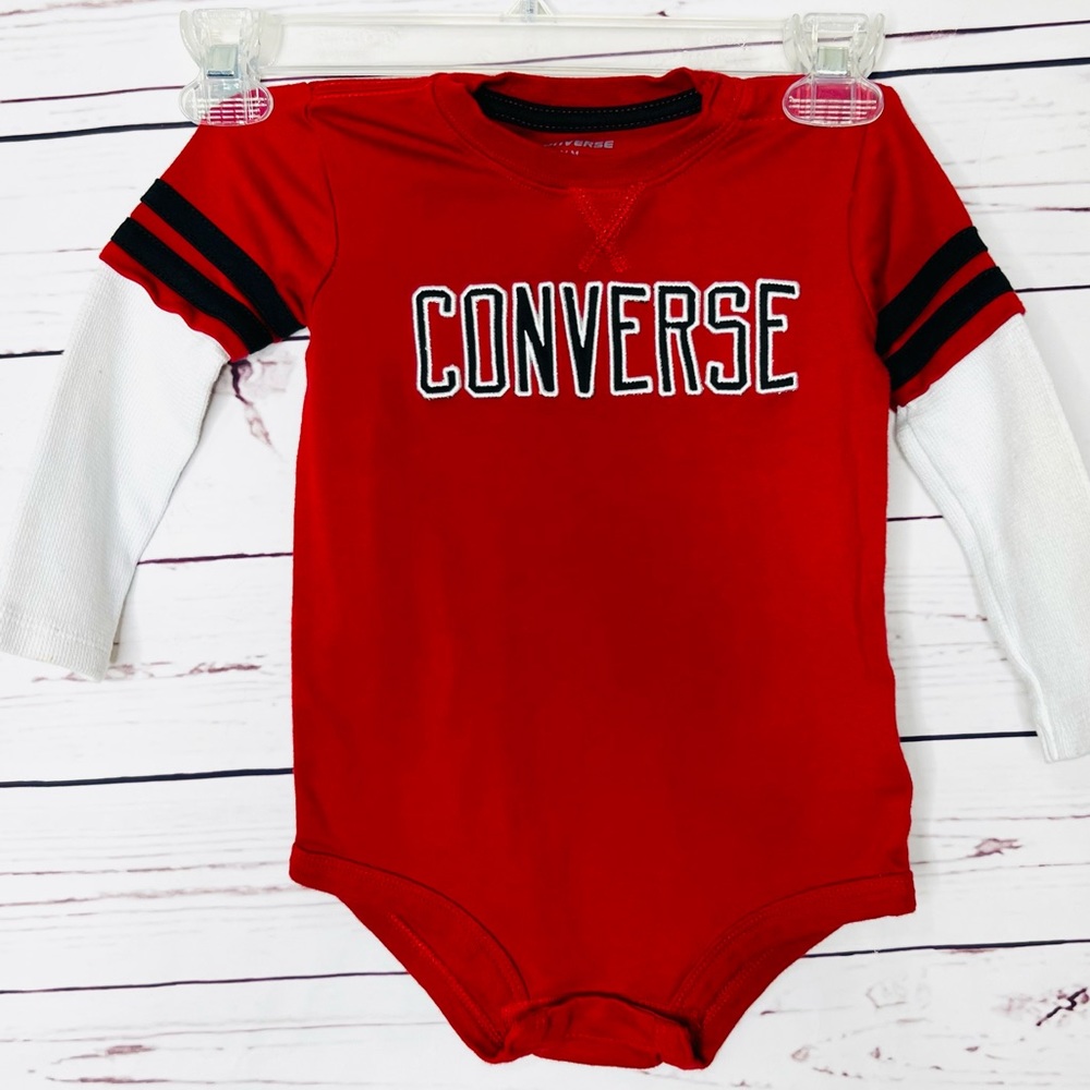 Converse Long Sleeve Baby Onesie 24 Months Red Black